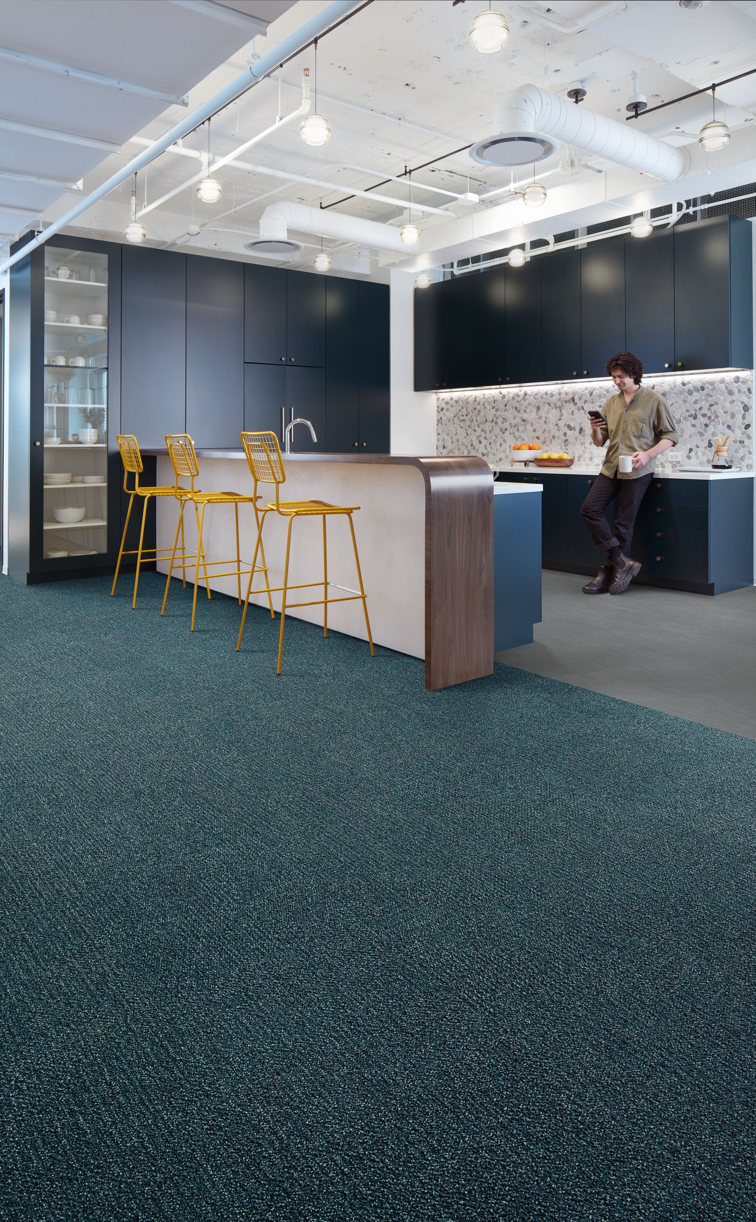 Interface Apple of My Eye carpet tile and Brushed Lines LVT in cafe area image number 1
